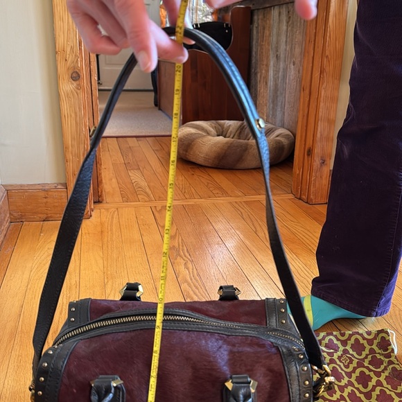 NWT orYANY Brenda Burgundy CalfHair Leather Studded Speedy Satchel Shoulder Bag - Picture 8 of 13